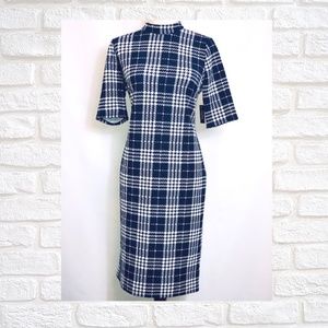 Tacera Women's Plaid Midi Dress in Blue/White